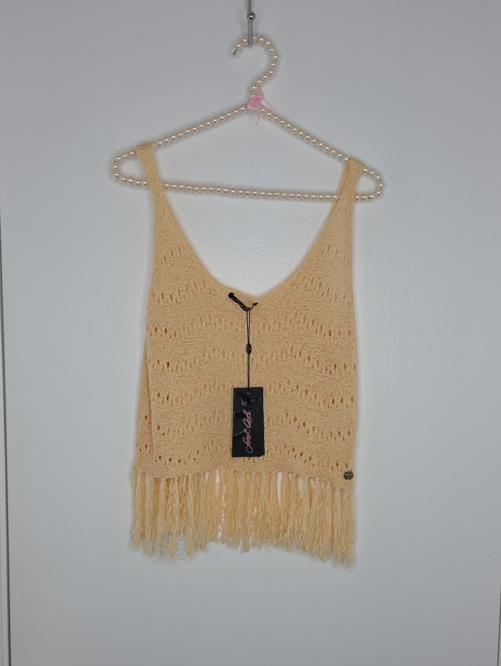 Beige crochet fringe tank top from the Italian fashion brand Sarah Chole - Picture 3 of 8
